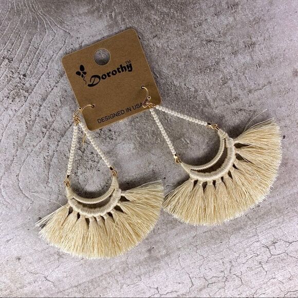 IVORY Teardrop Tassel Earrings - Picture 1 of 1